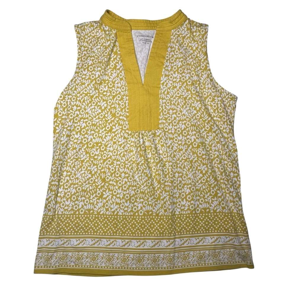 Charter Club Women's Yellow Floral Sleeveless Top Size M